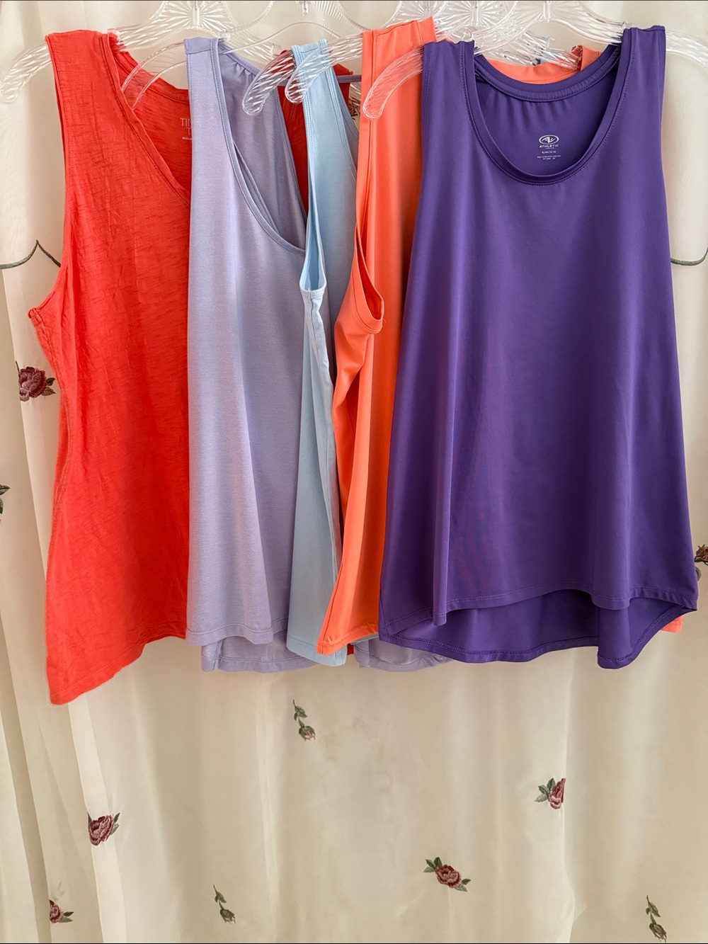 FIVE Sleeveless Tank Tops - Purple, Coral, Lavender, Light Blue and Orange
